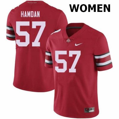 Women's Ohio State Buckeyes #57 Zaid Hamdan Red Nike NCAA College Football Jersey Hot Sale HCZ3844XG